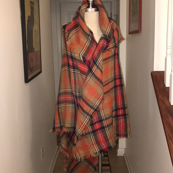 Extra Large Orange Plaid Blanket Scarf 😘😘 - Picture 5 of 8